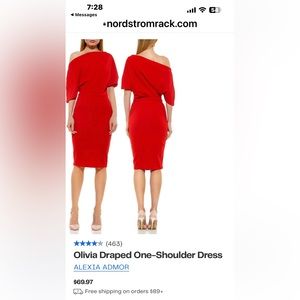 Red draped one shoulder dress. NWT